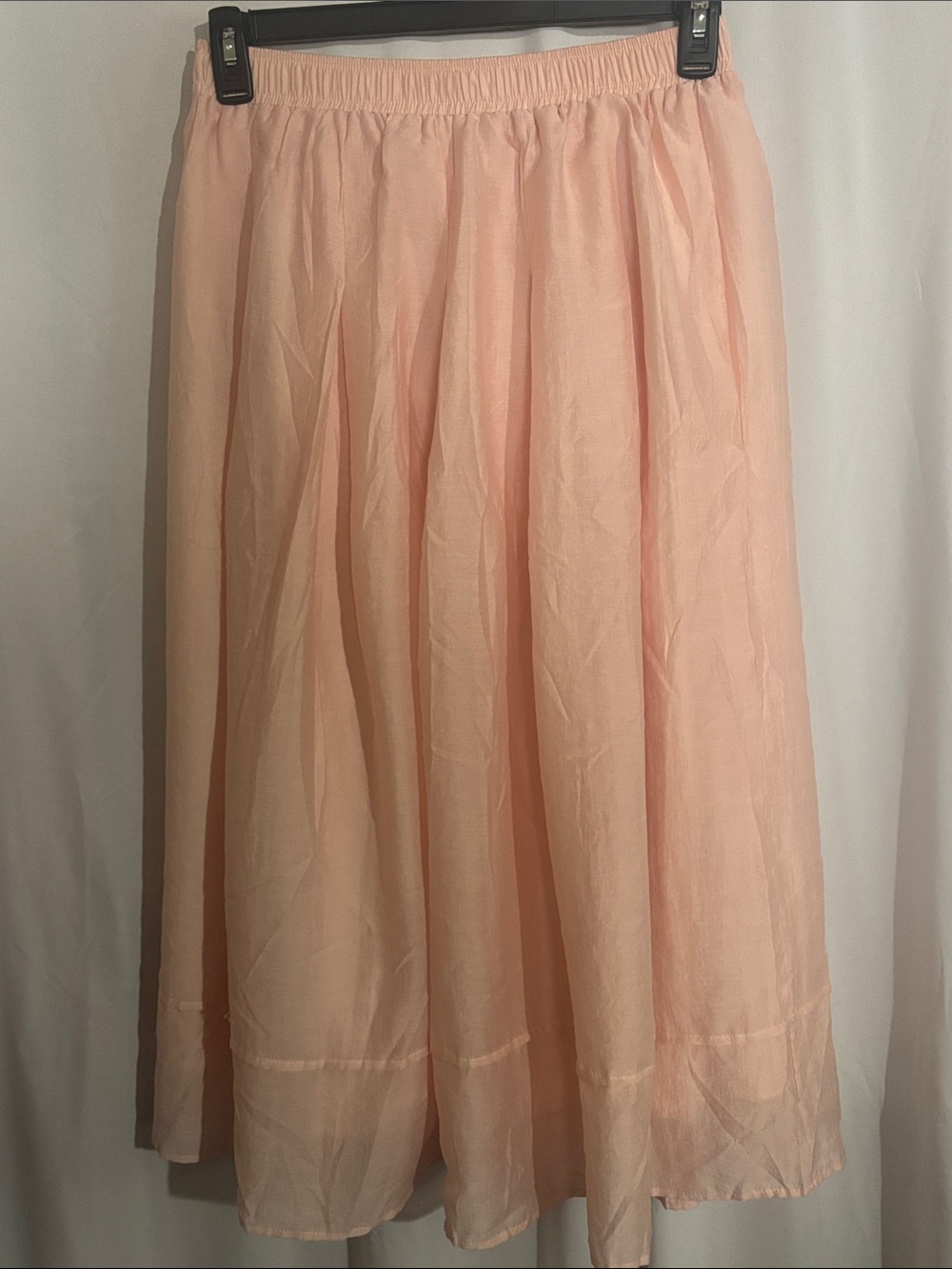 Flowy Peachy-Pink Pleated A Line Midi Skirt With Elastic Waist